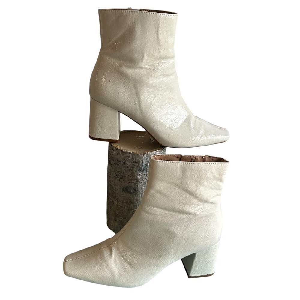 Journee Collection Haylinn Ankle Booties Square Toe Ivory White Vegan Leather